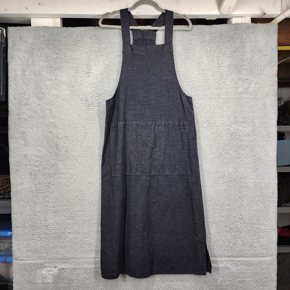 Linen Pinafore Apron Dress Cross Back Charcoal Grey Pocket Lagenlook Mori Kei